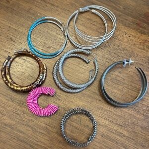 Silver teal and Pink Hoop Earrings Set lot